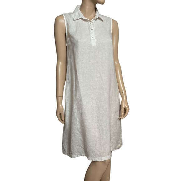 Claudio Milano 100% Linen Sleeveless White Shirt Dress Side Pockets Size Small - Picture 7 of 10